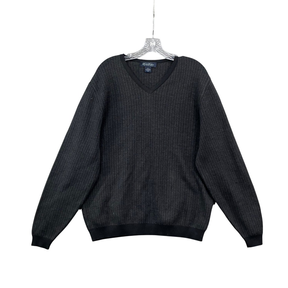Brooks Brothers V-Neck Sweater Mens Large Charcoal Grey Italian Merino Wool Knit